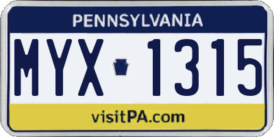 PA license plate MYX1315