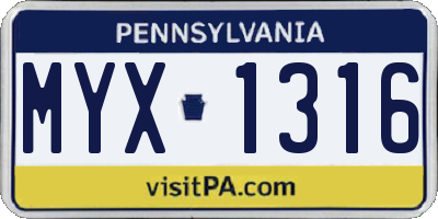 PA license plate MYX1316