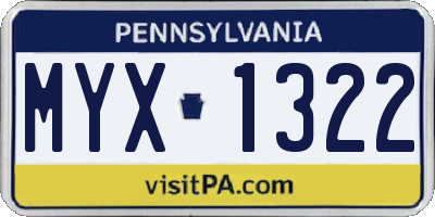 PA license plate MYX1322