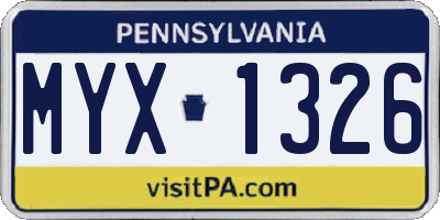 PA license plate MYX1326