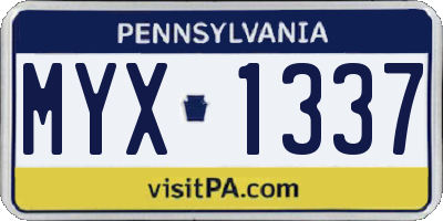 PA license plate MYX1337