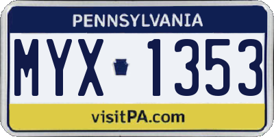 PA license plate MYX1353