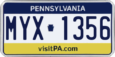 PA license plate MYX1356