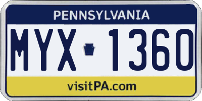 PA license plate MYX1360