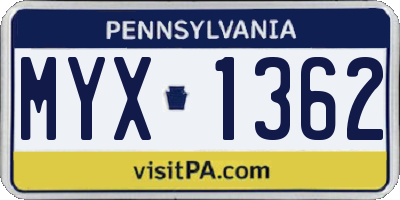 PA license plate MYX1362