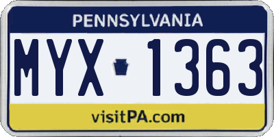 PA license plate MYX1363