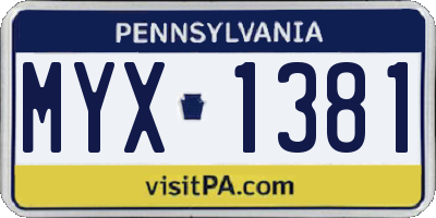 PA license plate MYX1381