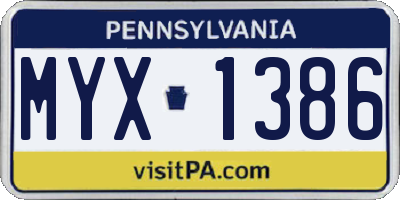 PA license plate MYX1386