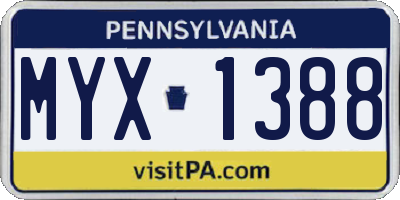 PA license plate MYX1388