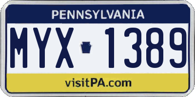 PA license plate MYX1389