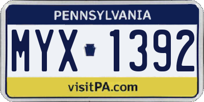 PA license plate MYX1392