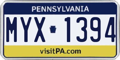 PA license plate MYX1394