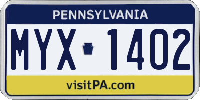 PA license plate MYX1402