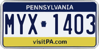 PA license plate MYX1403