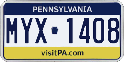 PA license plate MYX1408