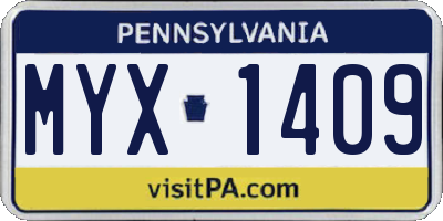 PA license plate MYX1409