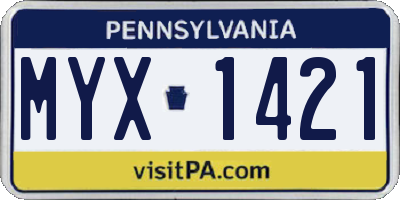 PA license plate MYX1421