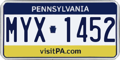 PA license plate MYX1452