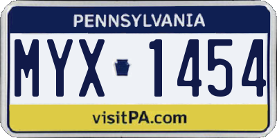 PA license plate MYX1454