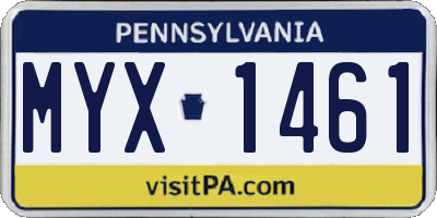 PA license plate MYX1461