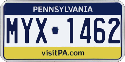 PA license plate MYX1462