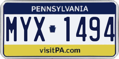 PA license plate MYX1494