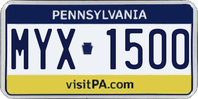 PA license plate MYX1500
