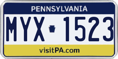 PA license plate MYX1523