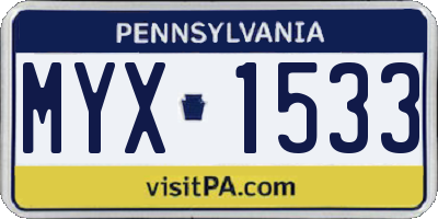 PA license plate MYX1533
