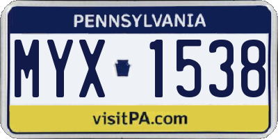 PA license plate MYX1538