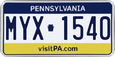 PA license plate MYX1540