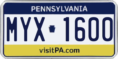 PA license plate MYX1600