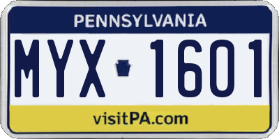 PA license plate MYX1601