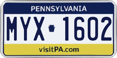 PA license plate MYX1602