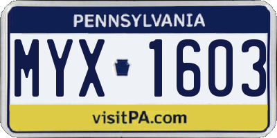 PA license plate MYX1603