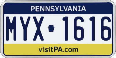 PA license plate MYX1616