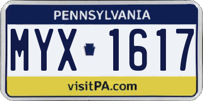PA license plate MYX1617