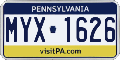 PA license plate MYX1626
