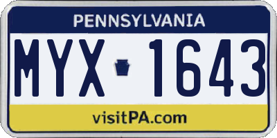 PA license plate MYX1643