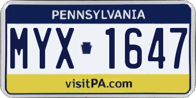 PA license plate MYX1647