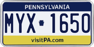 PA license plate MYX1650