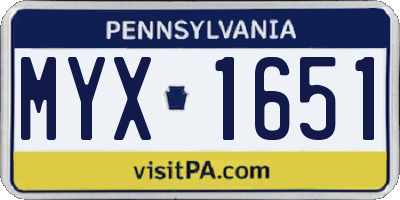 PA license plate MYX1651