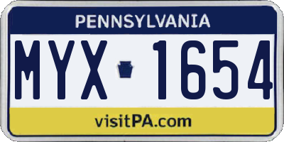 PA license plate MYX1654