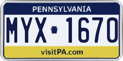 PA license plate MYX1670
