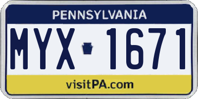 PA license plate MYX1671