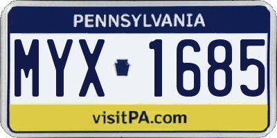 PA license plate MYX1685