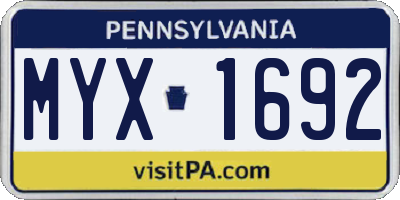 PA license plate MYX1692