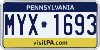 PA license plate MYX1693