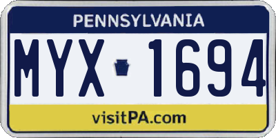 PA license plate MYX1694