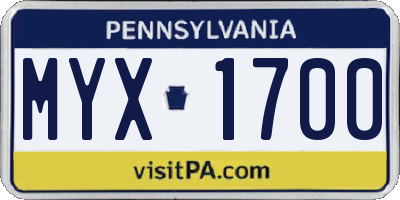 PA license plate MYX1700